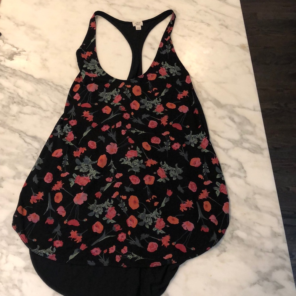 Aritzia Wilfred M Black Floral Racerback Tank Top